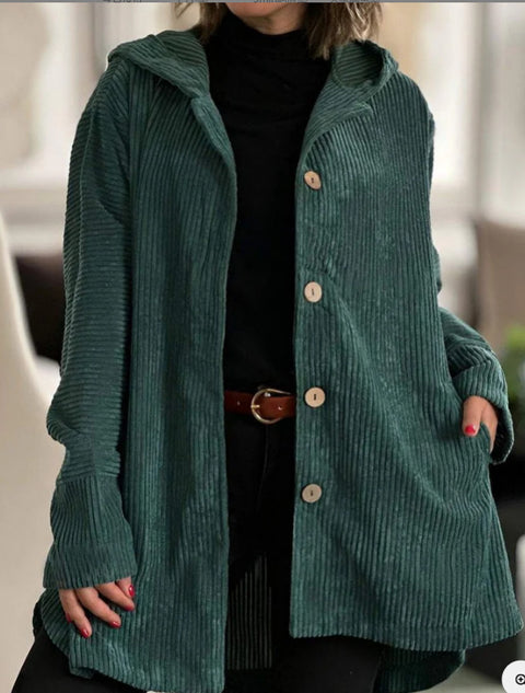 Autumn and winter hooded loose women's corduroy casual jacket m301672