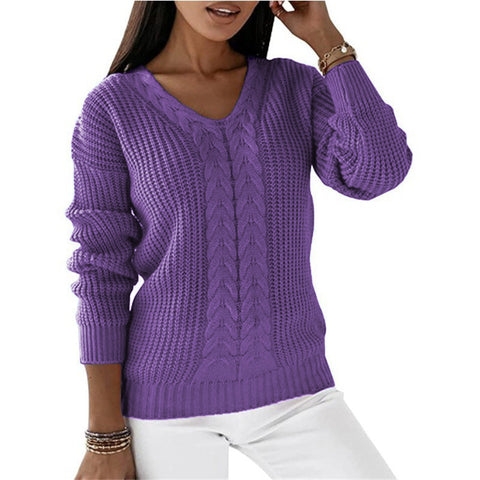 Pullover Damen Langarm V-Ausschnitt Einfarbig Twist Lässiger Strickpullover M300487 