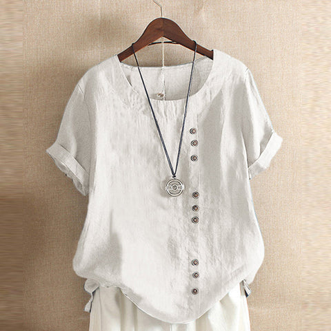 T-shirt ample en coton et lin pour femme, vêtement en coton et lin m300111 
