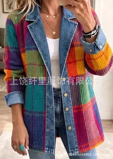 3D printed women's cardigan imitation denim blazer FF303337