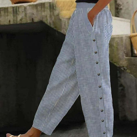 Pantalon neuf points à la mode, imprimé rayé, boutonné, taille élastique, m301458 
