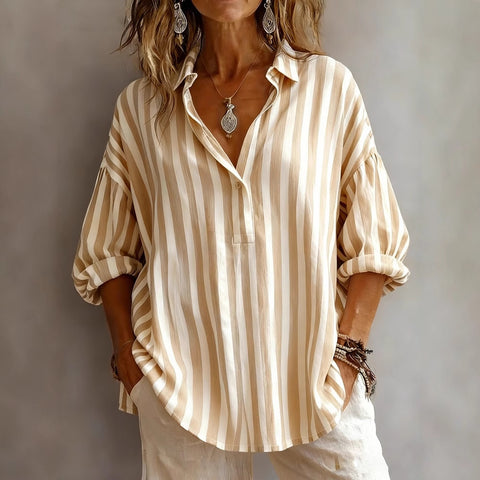 Long Sleeve Pullover Striped Loose Women's Shirt FF303109