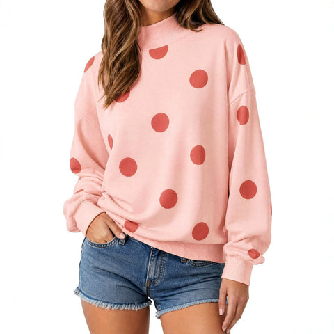 Polka dot print loose pullover sweater long sleeve casual versatile top m303221