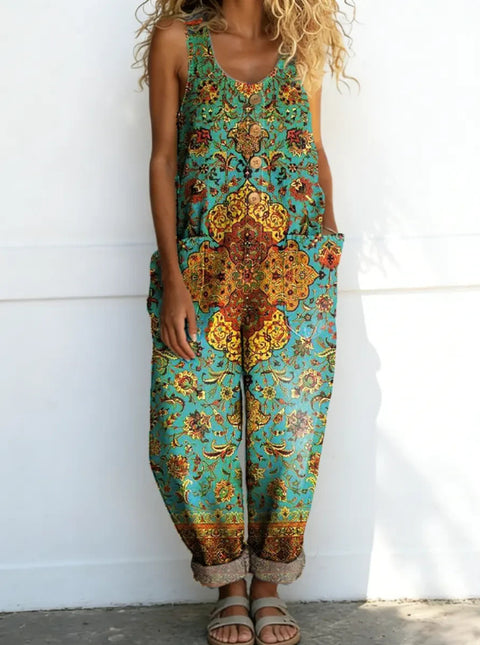 Retro trend wide-leg pants overalls women's sleeveless imitation denim m302436