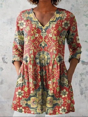 V-neck medium-sleeved T-shirt loose and casual new fashion women's top FF303377