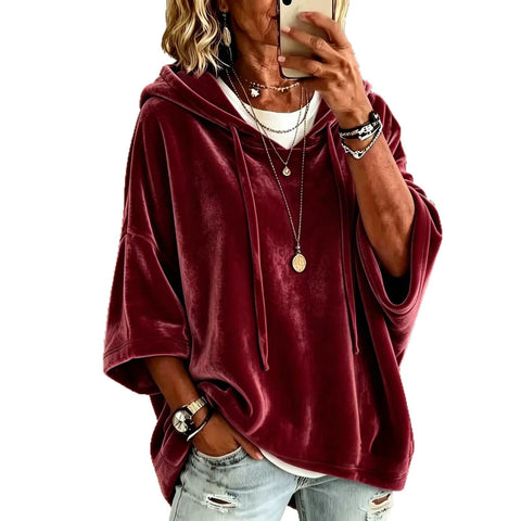 Solid color casual golden velvet hooded sweater m303098