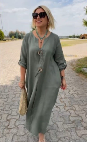 Lässige, lockere Damenbekleidung, einfarbig, schlichtes Kleid m301197 