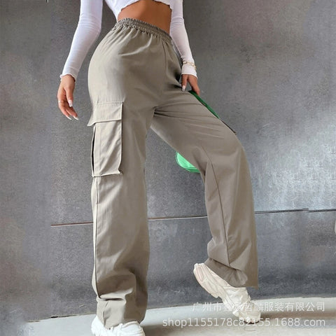 Gürtellose Hose mit hoher Taille, weite Beinhose, gerade, lockeres Temperament, Pendlerhose, Freizeithose, m301371 