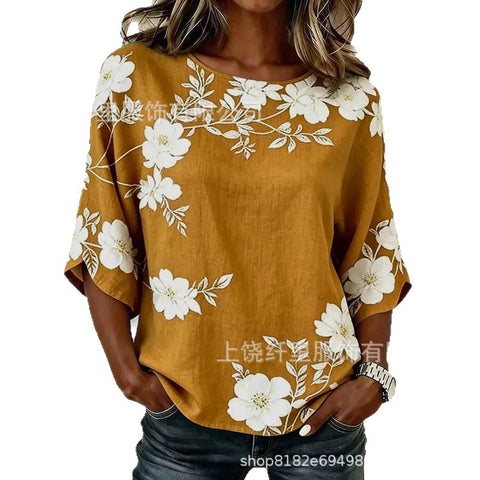 3D printed floral pattern loose versatile top m303041