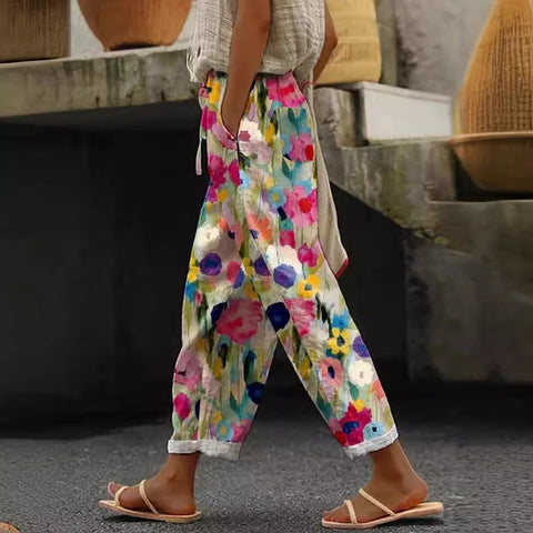 Pantalon décontracté à taille élastique et poches pour femme, coupe droite, m301372 