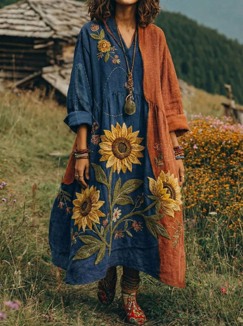 Bohemian ethnic style retro new printing fashion literary loose V-neck FF303433 02