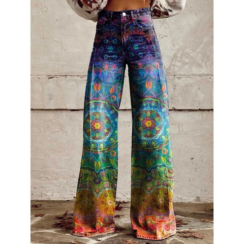 3D heat transfer flared pants simulation denim trousers loose pants m301550