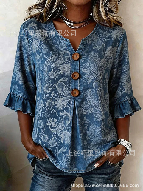 3D digital printing floral pattern women's long-sleeved buckle cardigan top m302703