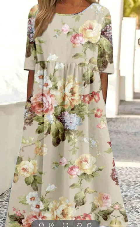 New mid-waist women's casual crew neck 3D printed dress m302528