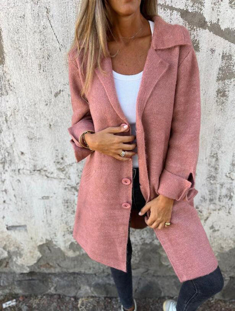 Damen einfarbig Revers mit Tasche Strickjacke einreihig mittellanger und langer Mantel m300614 