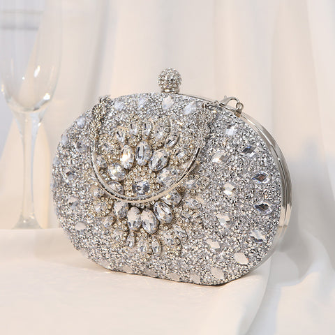 Sac à main avec fleur en alliage et diamants incrustés, sac de dîner m3331048