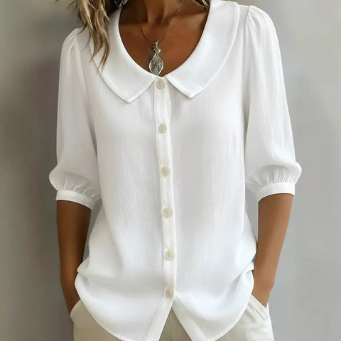 Linen new spinning shirt short sleeve loose v-neck women's summer m302366