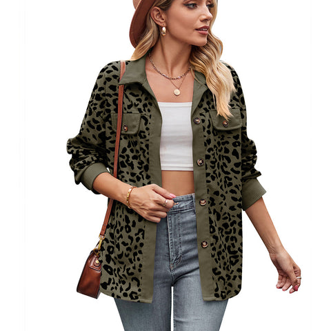 Langarmjacke mit Leopardenmuster und Knöpfen, Hemdjacke, m300523 