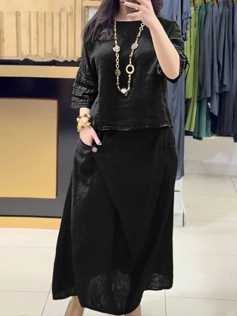 Casual solid color loose skirt two-piece set m302323