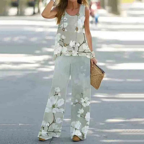 Casual fashion vest trousers set crew neck sleeveless top m301296