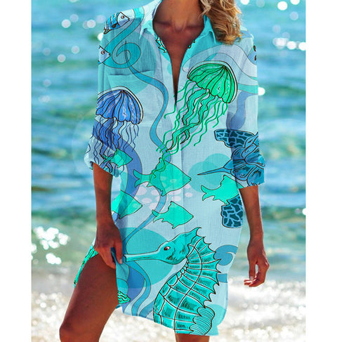 Bikinijacke Shirt Badeanzug Strickjacke Damen bedruckt Resort Strandshirt m301274 