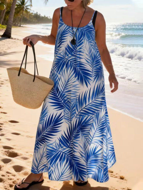 Women's casual loose fashion printed suspender large size seaside beach dress m302340