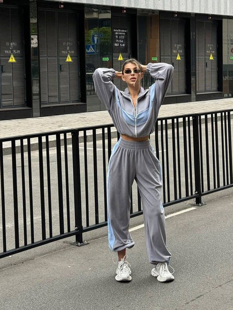 Casual sports suit Zipper cardigan trousers two-piece set Women's m301807