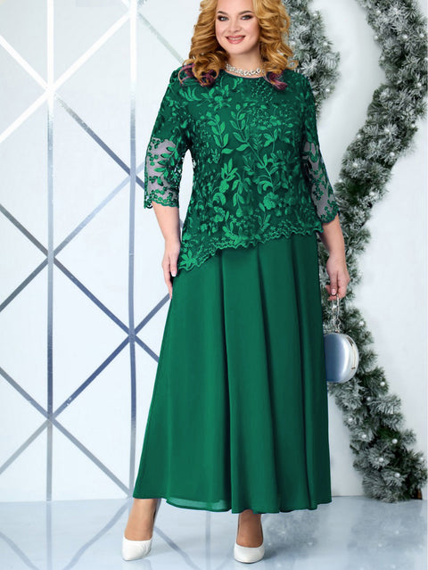 Großes wasserlösliches besticktes Spitzen-Chiffonkleid für Damen m301268 