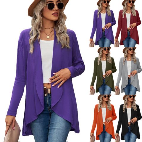 Langärmliges, einfarbiges, lockeres Strickjackenoberteil für Damen, Strickjacke m300427 
