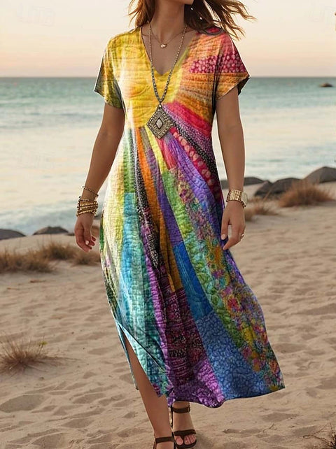 Kreative floral frauen sommer neue V-ausschnitt kurzarm kleid m301230 