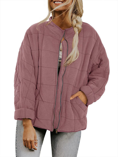 Stand-up collar cotton-padded jacket loose long-sleeved pocket jacket m303241