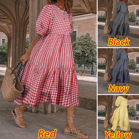 Robe ample décontractée à carreaux et manches longues m301460 