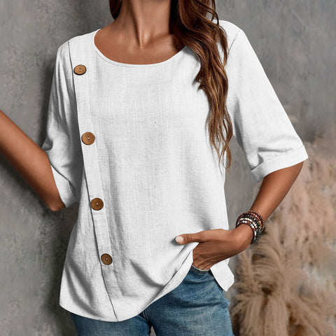 New Women's Cotton and Linen Button Fashion Casual Top m302034