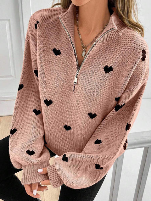 Foreign trade knitted long-sleeved love pattern zipper sweater FF303299
