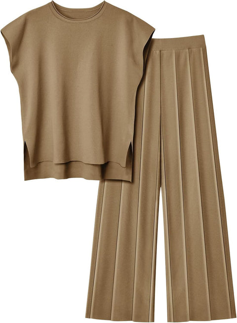 Women's knitted casual suit sleeveless vest knitted sweater + wide-leg pants two-piece set m301592