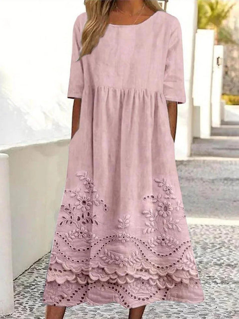 New mid-waist women's casual crew neck 3D printed dress m302528