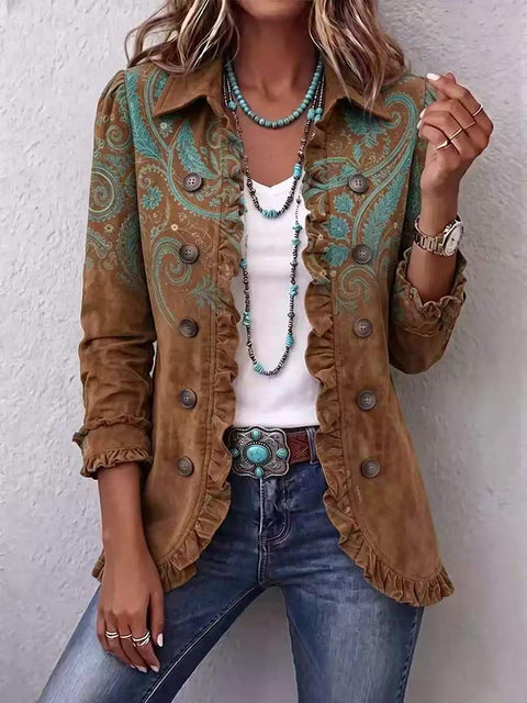 Women's fashion long-sleeved ruffle leaf open button cardigan FF303384 03