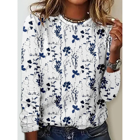 Langarm T-Shirt Damen Einfarbig Blume m300934 