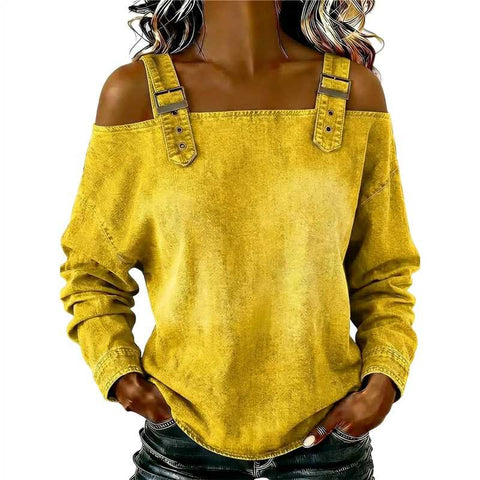 One-word tie shoulder strap long-sleeved top m303209