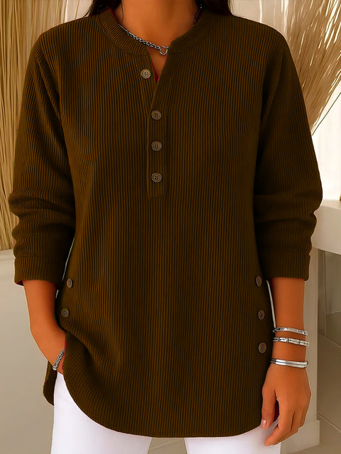Loose Casual V-Neck Button Long Sleeve Women's Top T-Shirt FF303368