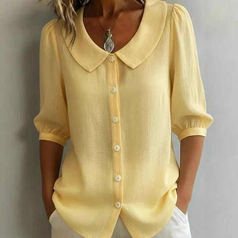 Linen new spinning shirt short sleeve loose v-neck women's summer m302366