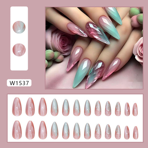Faux ongles amovibles, ongle moyen long, ongle en amande, changement progressif, œil de chat, 24 pièces m3331197