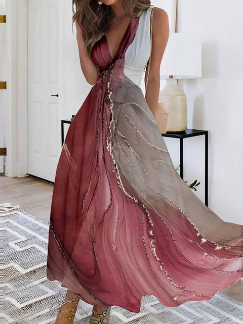 Damen neues V-Ausschnitt mit Futter hohe Taille ärmellos bedruckt sexy Westenkleid m301267 