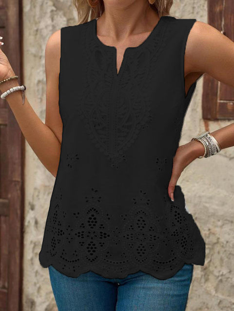 Nouveau haut sans manches à col en V en dentelle brodée pour femme m301480 