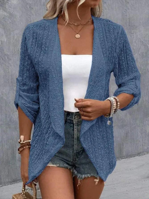 Einfarbige lässige Strickjacke für Damen mit mittleren Ärmeln m300422 