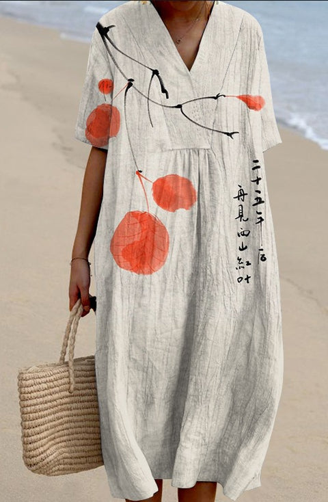 Large size women's shirt short-sleeved dress floral seaside vacation dress m302744