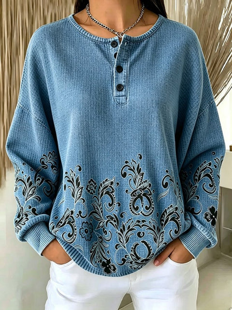 Women's new retro delicate flower print sweater FF303313