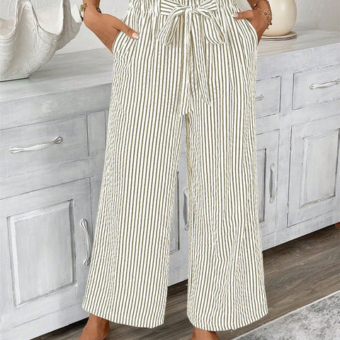 Pantalon droit élégant et décontracté à rayures pour femme m301455 