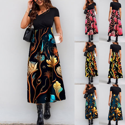 Elegantes Modekleid mit Spleißdruck m301209 