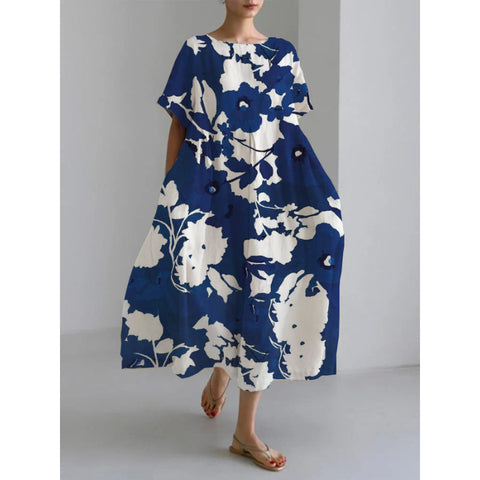 Women's loose crew neck fashion high-end short-sleeved printed dress m301052